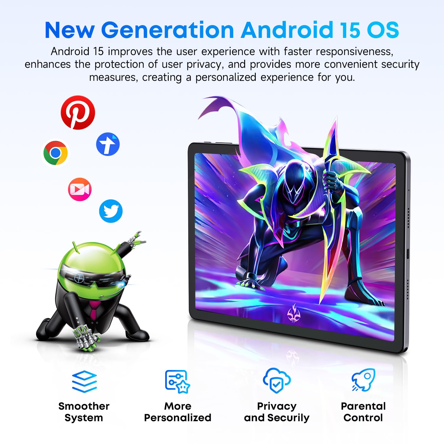 Tablet 11'' Android 15 Tablet 128GB ROM+ 8GB RAM+1TB Expand